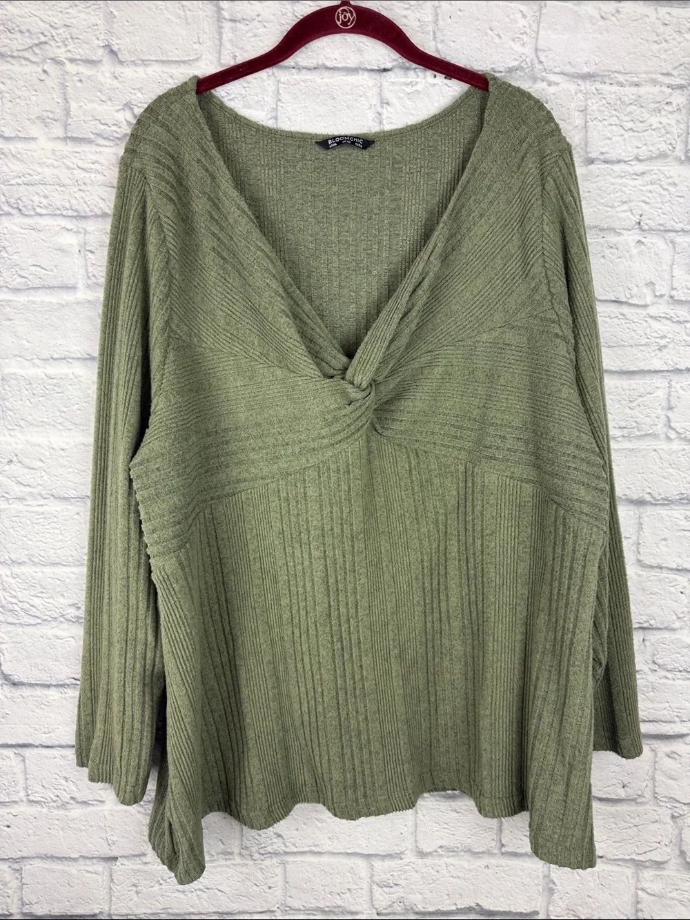 BloomChic Ribbed Knit Top in Olive Green